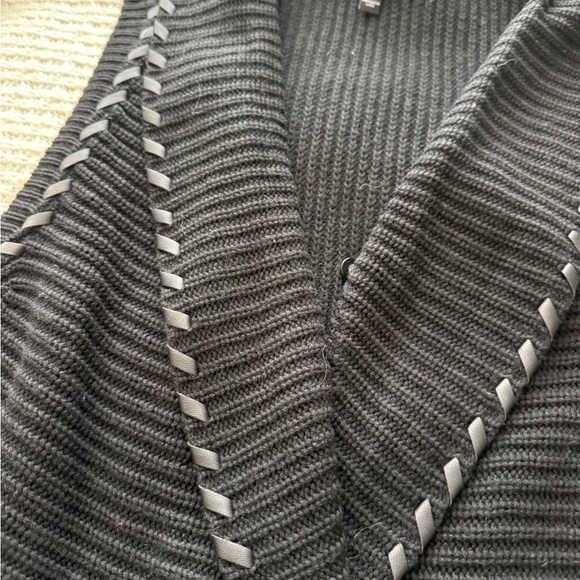 White House Black Market Black Faux Fur-Trim Sleeveless Knit Vest - Picture 7 of 13